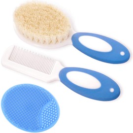 Baby Hair Brush and Comb Set for Newborns & Toddlers | Natural Soft Goat Bristles | Ideal for Cradle Cap | Perfect Baby Registry Gift (Red)
