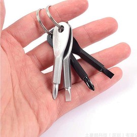 Keychain Screwdriver, 4 Pieces, Mini Screwdriver Set, Key Ring Tool, Flat Head and Phillips Screwdriver, Precision Cast Steel Material (Black, Silver)