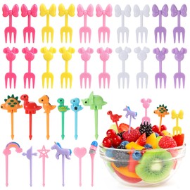 32Pcs Food Picks for Kids, Cute Cartoon Mickey Unicorn Dinosaur Fruit Food Picks for Picky Eaters,Reusable Toddler Food Pick, Mini Toothpick for Kids Lunch Accessories and Party Supply