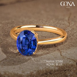 GONA 1-3.5CT Lab Grown Blue Sapphire Ring Gemstone GRC Certificate Princess Diana Kate Anniversary Engagement Wedding Promise Tarnish-Resistant Silver Rings Woman Moissanite Diamond Royal Blue Festivals