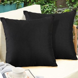 OTOSTAR Pack of 4 Decorative Outdoor Waterproof Throw Pillow Covers 18x18 Inch Linen Garden Pillow Covers Outdoor Pillowcases Patio Cushion Cases Pillows for Couch Tent Sofa Farmhouse Decor (Black)
