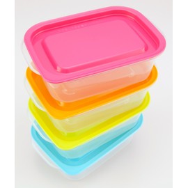 Inomata Kagaku “Rakuchin-Pack” Microwavable Containers, Microwavable With Lid Still On, Colorful, Set of 4