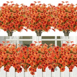 Besteek 20 Bundles Artificial Fall Flowers for Outdoors Decoration, Fake Mums Silk Daisy Faux Plastic Plants Boston Fern UV Resistant for Autumn Thanksgiving Garden Planters Home Decor, Orange