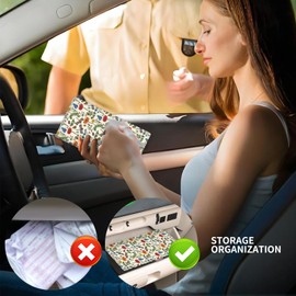 ADUQLZUX Leather Car Registration and Insurance Card Holder, Cute Car Accessories Vehicle Glove Box Car Organizer for Documents, Cards, License Cute Dragonfly Flowers