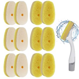 12 Pcs Dish Wand Sponge Refills – Compatible with Scrub Daddy Dish Wand, Non-Scratch Replacement Heads for Kitchen Cleaning, Yellow (Sponge Heads Only)