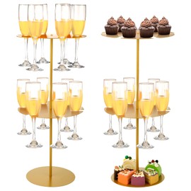Yoande 2 Tier Metal Wine Glass Rack Countertop Wine Glass Holder Stand with 12 Slots Champagne Flute Holder Wine Glass Organizer Tabletop Stemware Hanging Display Rack for Wedding Party Kitchen Bar