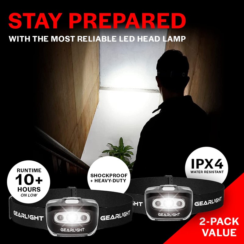 LED Headlamp Battery Powered 2-pack | Head Lamp Running Hunting