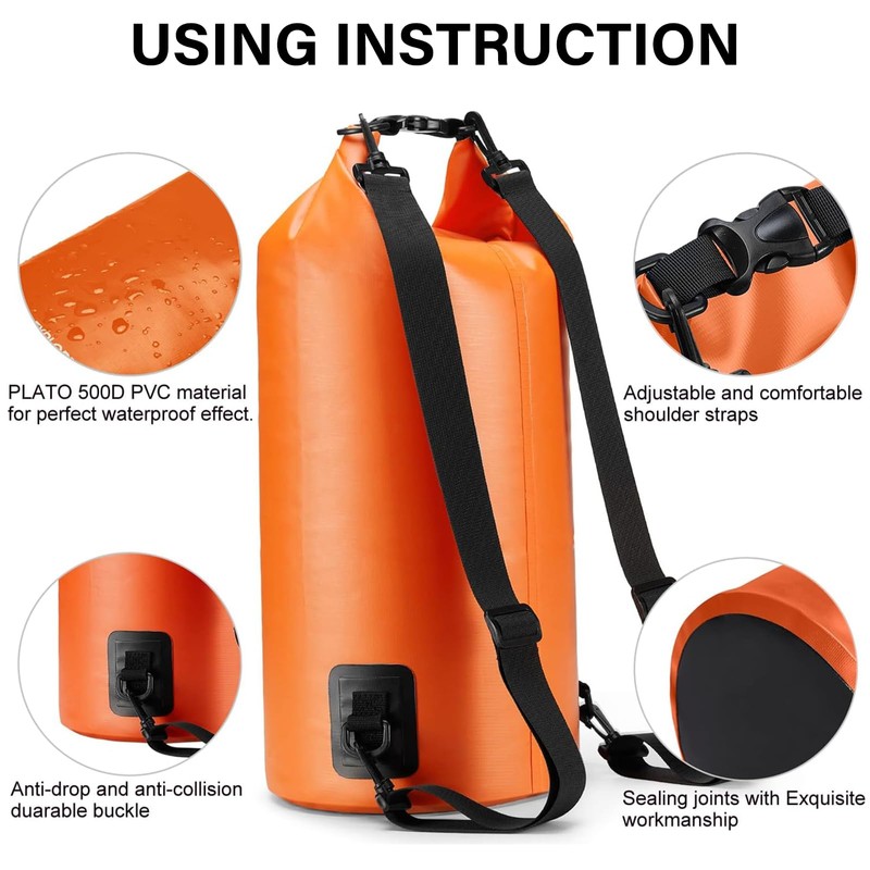 Invool Dry Bag Waterproof Bag, 5L/10L/20L/30L Waterproof Backpack Adjustable Shoulder