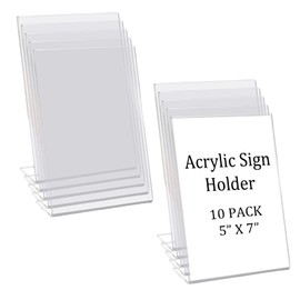 5×7in Sign Holder 10pcs, Acrylic Sign Holder, L Shape Clear Display Stand, Flyer Document Display, Brochure Paper Display Holder Plastic Slanted Back Holder for Office Store Restaurant Tabletop