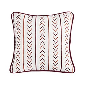 H HIEND ACCENTS Paseo Road Solace Southwestern Throw Pillow 18x18 inch, White Red Orange Aztec Embroidered Stripes and Arrows Accent Pillow for Bed, Couch, Sofa
