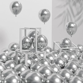 Awenztech 120pcs 5 inch Metallic Silver, small Chrome Silver Latex Balloons for Graduation Wedding Baby Shower Disco Birthday Party Decorations