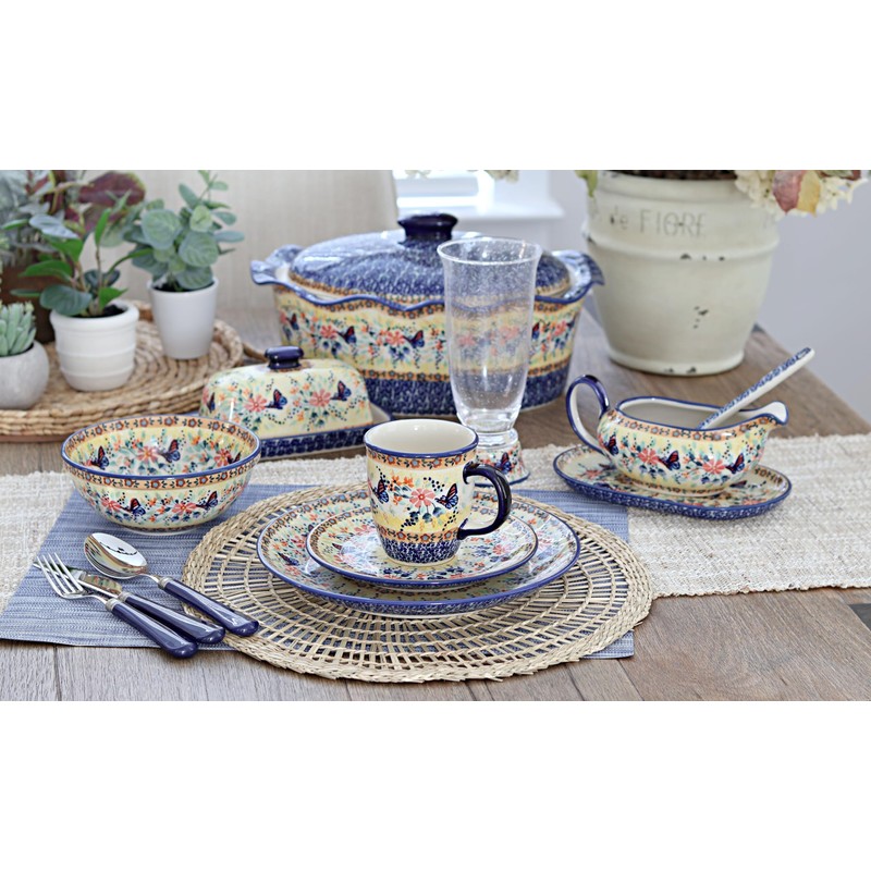 Blue Rose Polish Pottery Blue Butterfly 4 Piece Mug Set