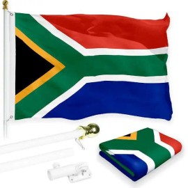 UD_G128 Combo Pack: 6 Feet Tangle Free Spinning Flagpole (White) South Africa South African Flag 3x5 ft Printed 150D Brass Gromm