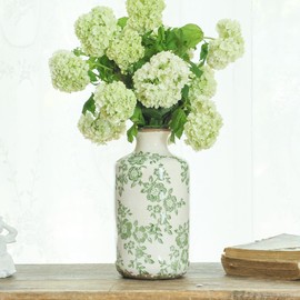 Ronasip 8" Retro Crackle Glaze Ceramic Vase Rustic Decorative Vases Farmhouse Home Decor Vase Chinoiserie Vintage Flower Vases Flowers NOT Included (Green, Cylinder)