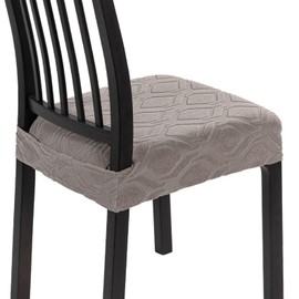 SearchI Stretch Dining Chair Seat Covers Set of 4, Soft Removable Washable Seat Covers for Dining Chairs, Dining Room Seat Cover Protector (Rear-Covered, Hexagon Taupe)