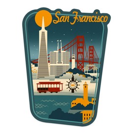 Die Cut Sticker San Francisco, California, Retro Skyline, Contour Vinyl Sticker 1 to 3 inches (Waterproof Decal for Cars, Water Bottles, Laptops, Coolers), Small