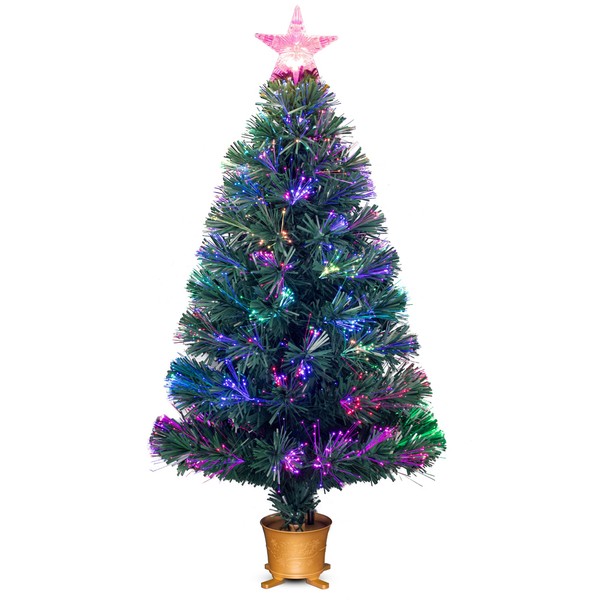 YUETJIN 3ft Pre-lit Mini Fiber Optic Tabletop Artificial Christmas Tree，Small