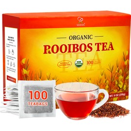 Soeos Organic Rooibos Tea, 100 Teabags, Naturally Caffeine Free, USDA and Non GMO Certify, Smooth and Robust Flavor, Excellent for Hot or Iced Brew, 9oz (250g)