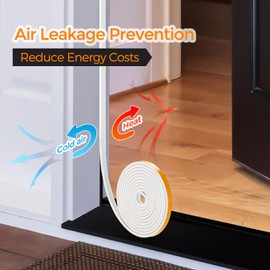 Weather Stripping Door Seal Strip 1/2"W * 1/2"T, Door Insulation Strip, High Density Foam Tape for Door Frame, Window, 13FT Length(6.5 FT X 2 Rolls, White)