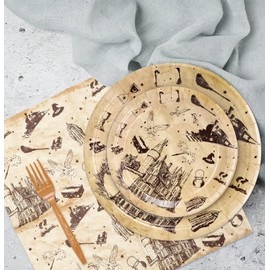 AVXINSOK 96 Pcs Magical Wizard Plates and Napkins Party Supplies Vintage Castle Owl Paper Plates and Napkins Forks Disposable Tableware Set for Birthday Magic Witch Party Serves 24 Guests