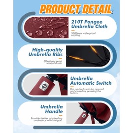Zumhigh 12K Double Rib Folding Windproof Travel Umbrella, Automatic Opening and Closing Compact and Sturdy for Heavy Rain and Wind, Portable for Men and Women, Perfect for Commuting and Traveling(Red)
