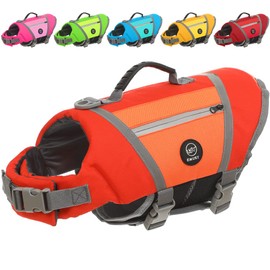 EMUST Dog Flotation Vest, High Visibility Life Vests for Dogs with High Buoyancy, Heavy-Duty Dog Life Jackets for Large Dogs with Adjustable Straps for Pugs, Boxers, Basset Hounds, Orange, L