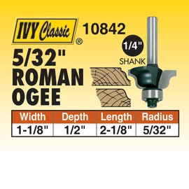 IVY Classic 10842 5/32" Radius Roman Ogee Carbide Router Bit with Ball Bearing, 1/4" Shank, 1/Hang Box, Radius: 5/32", Width: 1-1/8"