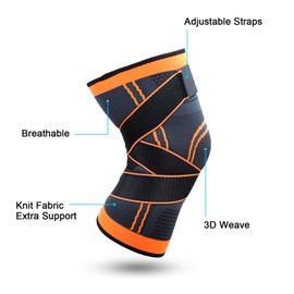 Knee Supports 2 Pack Knee Brace with Adjustable Strap Compression Knee Sleeves for Running Joint Pain Arthritis Meniscus Tear Cartilage Damage Tendonitis Quick Recovery Unisex (Orange, M)