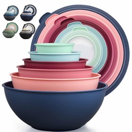 Zulay Kitchen 12 Piece Plastic Mixing Bowls with Leak-Proof Lids Set - Microwave and Freezer Safe Kitchen Mixing Bowls for Preparing, Serving and Storing - Large Nesting Bowls (Cotton Candy Ombre)