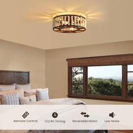 MOOONICHE 20 Inch Wood Beaded Ceiling Fan with Lights, Boho Caged Ceiling Fan 6-Speed Reversible Farmhouse Fandelier with Remote Control for Living Room Bedroom Dining Room
