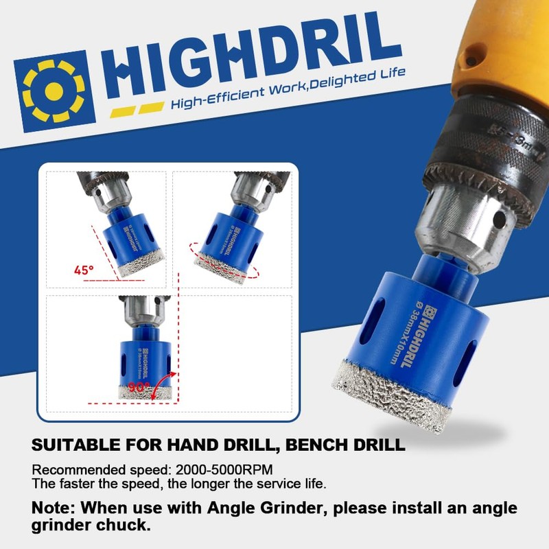 Dry Diamond Tile Drill Bit with Hex Shank,HIGHDRIL Diameter 2pcs