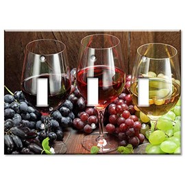 Art Plates 3 Gang Toggle Decorative Metal Wall Plate - Wine with Grapes - (Made in USA)