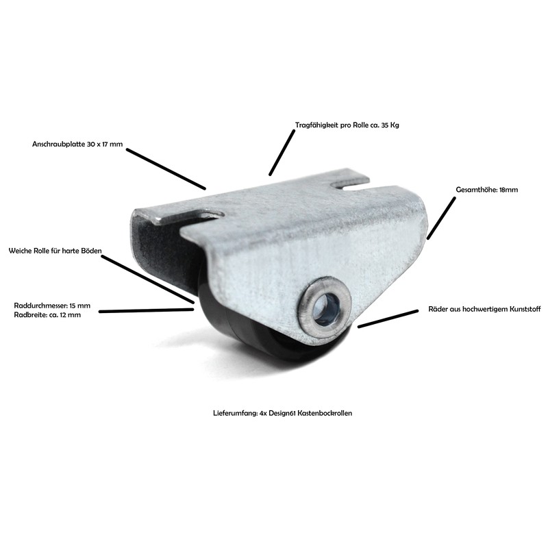Design61 4 x Box Stand Castors Bed Box Castors Furniture