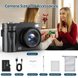 4K Digital Camera 50MP Autofocus Photo Camera 16X Digital Zoom 2.8 Inch 180° Flip Screen Camera with Selfie Compact Camera with 32GB Card for Teens Beginners Adults