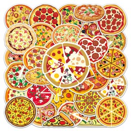 50pcs Pizza Stickers for Laptop,Luggage,Computer,Water Bottle,Skateboard,Suitcase,Scrapbook,Aesthetic Waterproof Food Stickers, Vinyl Graffiti Stickers,Gift for Kids Girls Teens