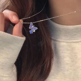 Atentuyi Purple Crystal Butterfly Pendant Necklace Silver Opal Butterfly Necklace Small Butterfly Choker Tiny CZ Necklace Butterfly Necklace Jewellery Women Teenager Girls
