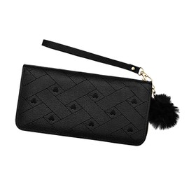 AdiStylinno Purses for Women, Large Capacity Zip Purse Leather Wallet Ladies Fashion Card Holder Clutch Purse with Detachable Wrist Strap and Cute Pompom (Black)