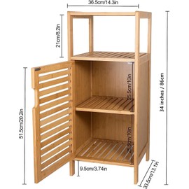 FoverOne Bathroom Bamboo Storage Cabinet, Freestanding Floor Cabinet with Door and Shelf for Bathroom, Living Room, Bedroom, Hallway, Kitchen