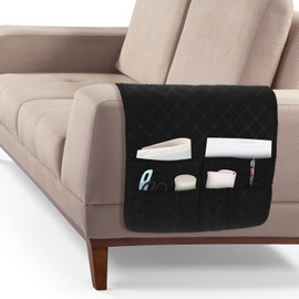 sourcing map Couch Sofa Armrest Organizer Non-Slip Chair Arm Recliner Remote Control Organizer with 6 Pockets for Books, Magazines, Tablet, Phone, Black