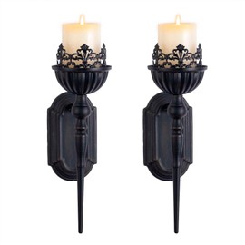 Wall Sconce Candle Holder (Set of 2) Black Crown and Scepter Design Wall-Mount Metal Candle Holders Hanging Iron Wall Candle Sconce Holder for Living Room, Bathroom, Dining Room