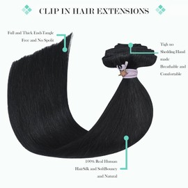 Ukira Black Hair Extensions for Women, 18 Inch 120g Clip in Hair Extensions Human Hair, Natural Black Human Hair Clip in Extensions, Soft Silky Straight Rallonge Cheveux Humain Real Hair Extensions