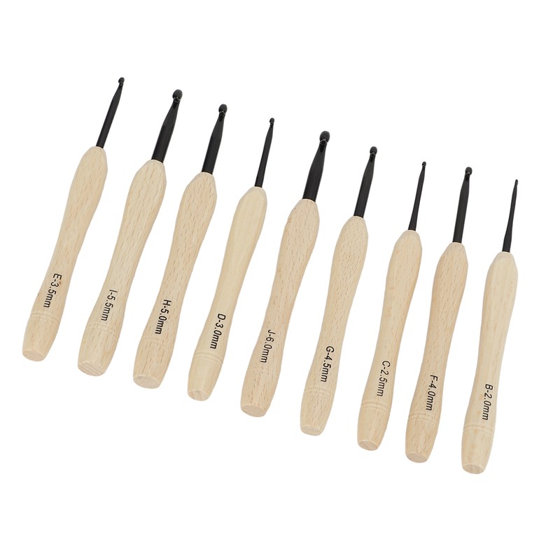 9PCS Crochet Hooks DIY Handcraft Ergonomic Crochet Needle with Wooden