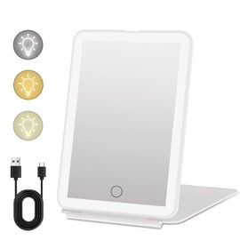 Espejo cosmético con iluminación, Espejo de Mesa con 72 Luces LED, Recargable, portátil, Ultrafino, Pantalla táctil, Regulable, con 3 Colores de luz, 
