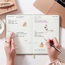 Linen Weekly & Monthly Planner 2025-2026 Academic Calendar for Women, July 2025 - June 2026, Hardcover Agenda Book Aesthetic Planners 2025 for Teacher Student College School, Green, 5.6” x 8.2”