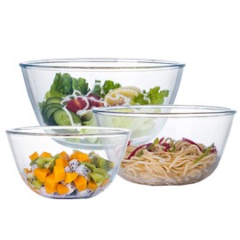 Homwin Glass Mixing Bowl Set for Baking 3-Piece Salad Bowl Set (1qt, 2.5qt, 4.2qt), High Brosilicate Large Bowls for Kitchen Prepping Serving and Storage, Microwave Dishwasher Oven Safe