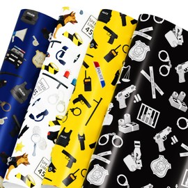 Mpanwen Police Wrapping Paper for Boys Kids, 12 Sheets Police Gift Wrap Police Car Wrapping Paper for Christmas Birthday Holiday - 20 x 29.5 Inches Per Sheet