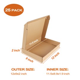 PHAREGE 12x9x2 inch Shipping Boxes Bulk 25 Pack Brown, Tab Lock Tuck Top Mailer Boxes for Packaging Small Business, Medium Cardboard Gift Boxes for Wrapping Mailing Present