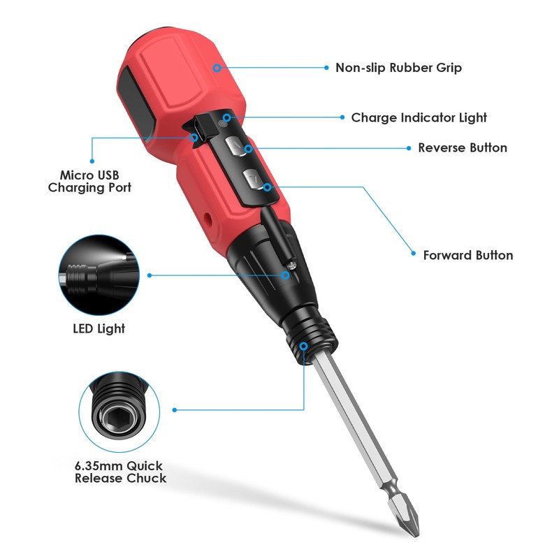 Brifit 10-Piece Screwdriver, Cordless Screwdriver with LED Work Light, Electrician