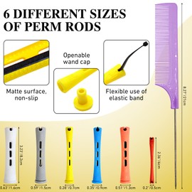Perm Rods for Short Hair Small Hair Rollers with Steel Pintail and Rat Tail Combs for Cold Wave Perming and Hairdressing Styling Essential Tools for Salon Quality Results (Six colors, 72)