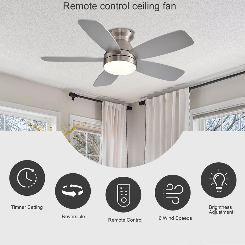 JSAITEE Ceiling Fans with Lights, 42 Inch Low Profile Ceiling